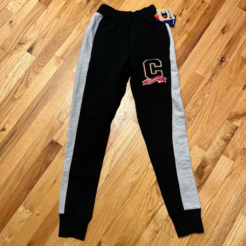Champion Black Joggers with Gray Side Panels and Patch 'C'